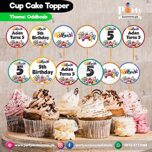 Oddbods theme round shape cupcake topper for party decor

