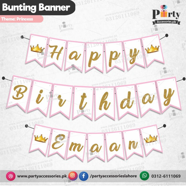 Happy Birthday Bunting Banner in Pincess Theme