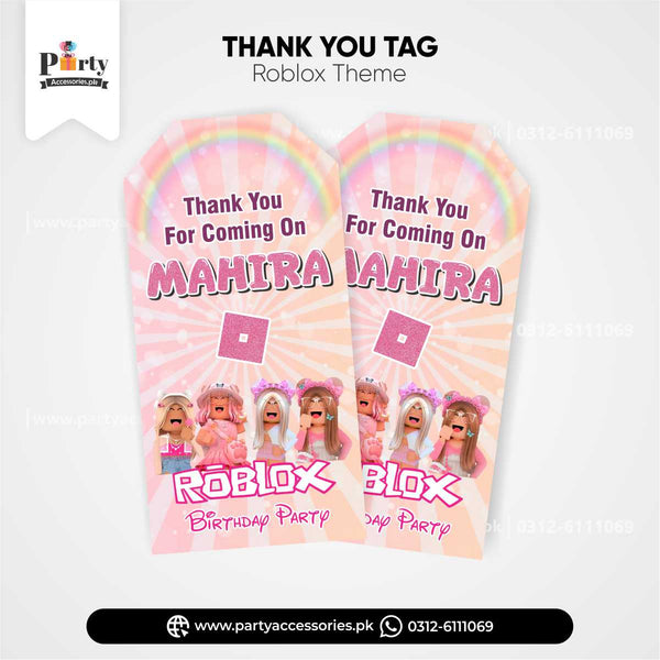 Roblox Girl Theme Customized Gift / Thank you Tags for Birthday Decorations