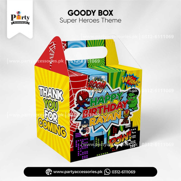 superheroes theme customized goody boxes for party decoration