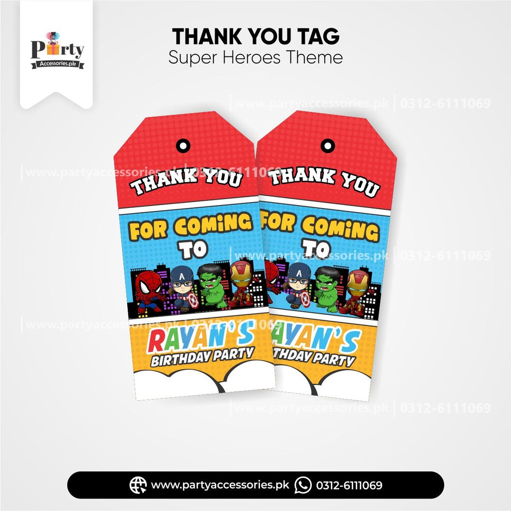 Superheroes / Avengers theme customized gift tags / thank you tags for birthday party decoration