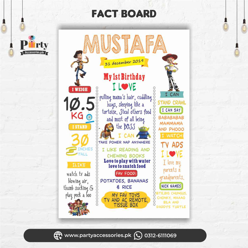 Toy Story first birthday | Customized Fact board / Milestone Board White premium