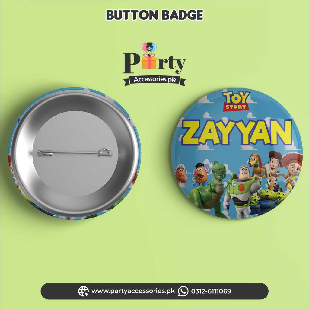 toy story theme customized button badge for birthday boy