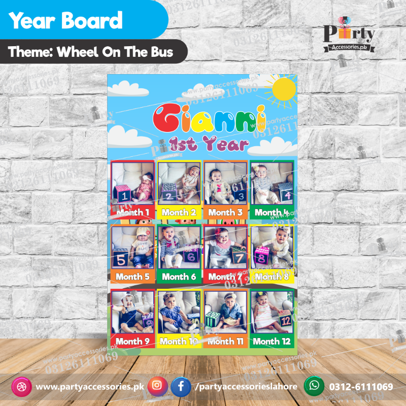 Wheels on the Bus theme year board Customized Month wise year Picture board