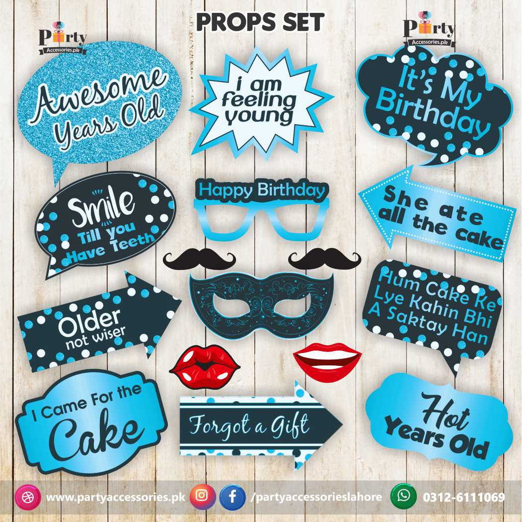 Happy birthday photo props set in blue