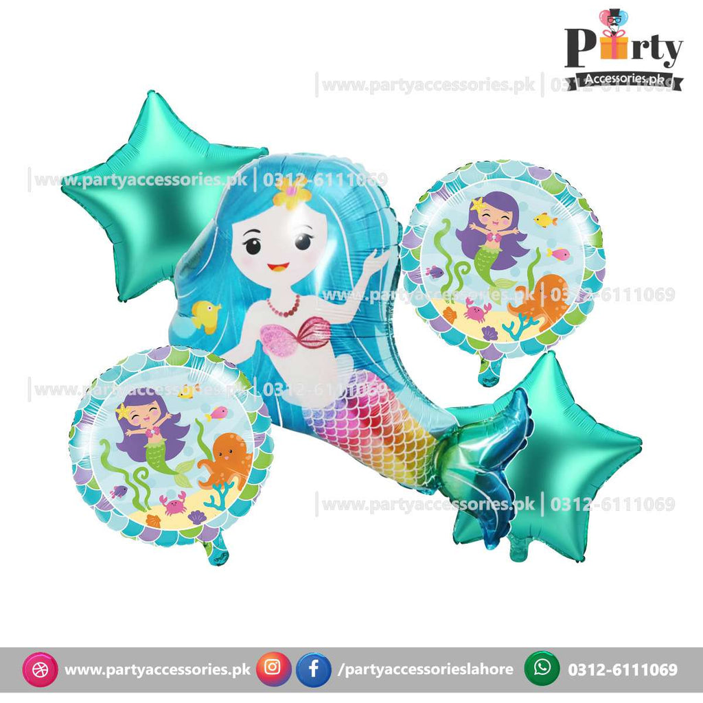 Little Mermaid themed birthday exclusive foil balloons set of 5 pcs