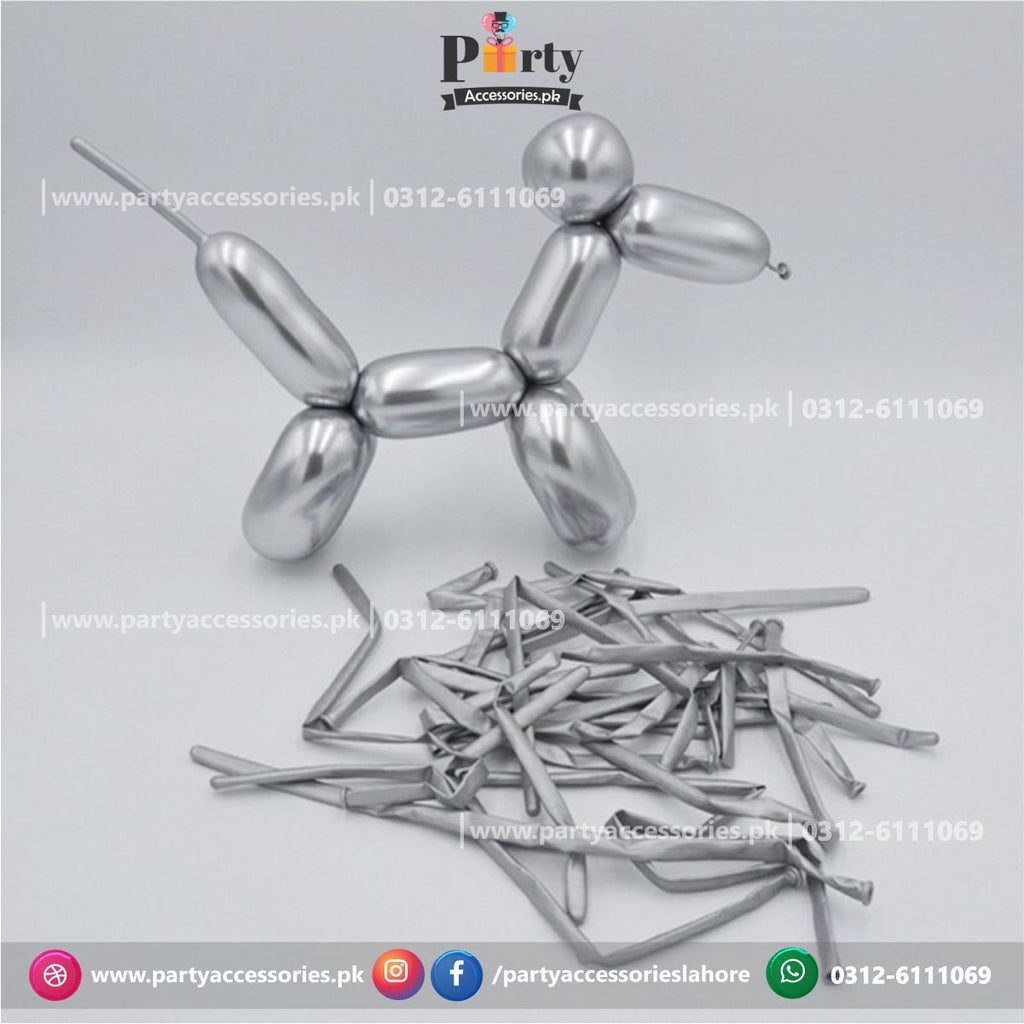 silver long tube shape chrome balloons