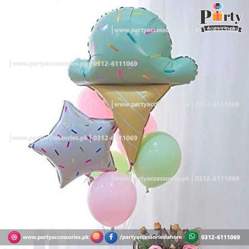 Cone ice cream shape exclusive birthday foil balloon with latex balloons for candyland tutti fruity theme