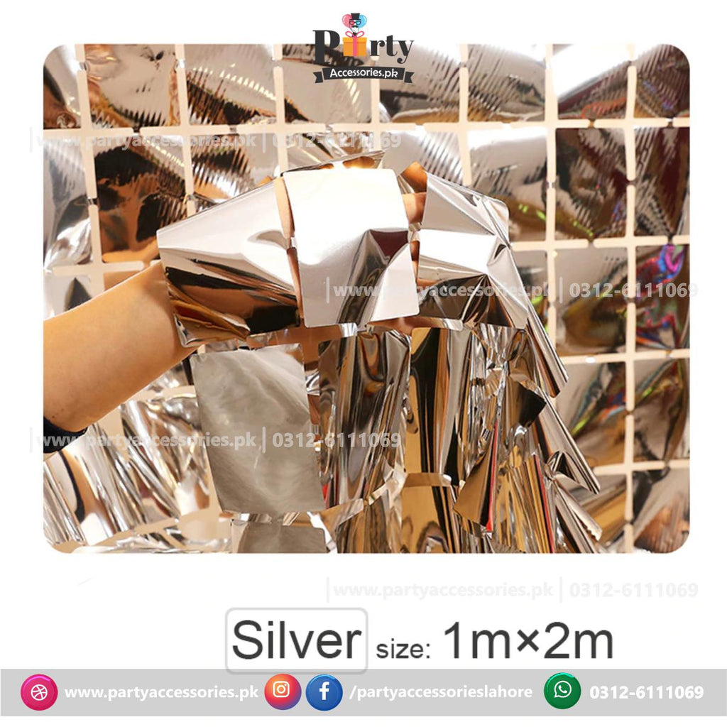 square box tinsel foil curtain silver