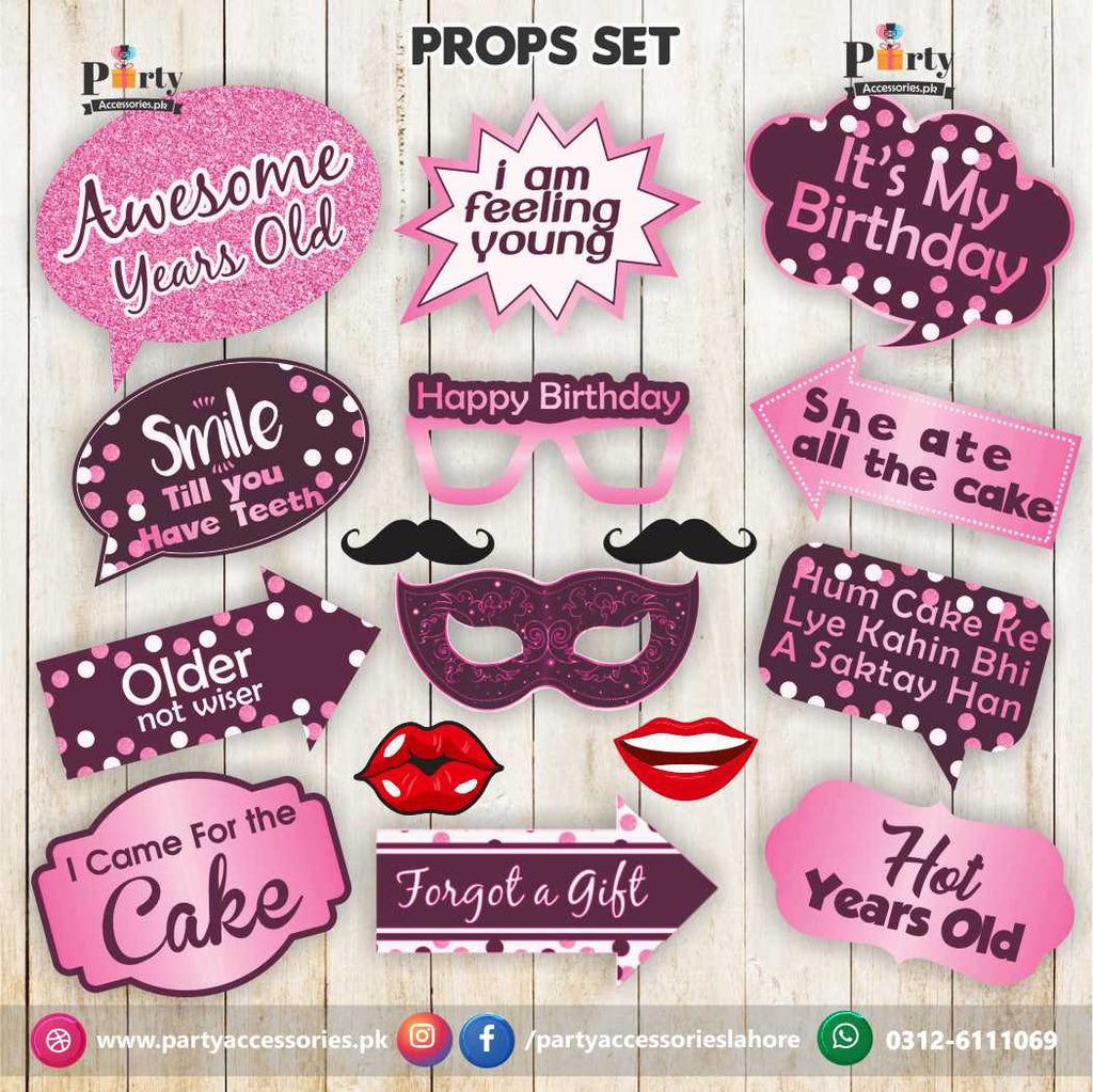 happy birthday photo props in pink