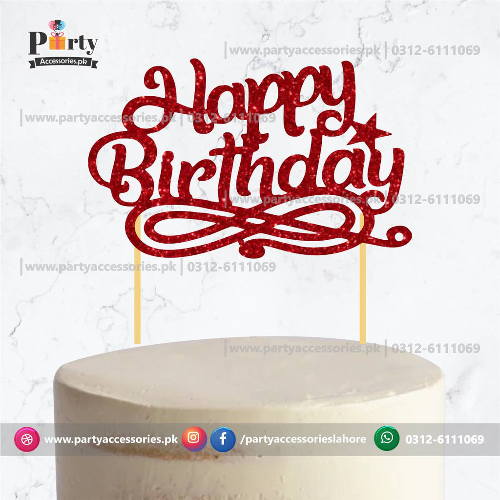 happy birthday cake topper in red