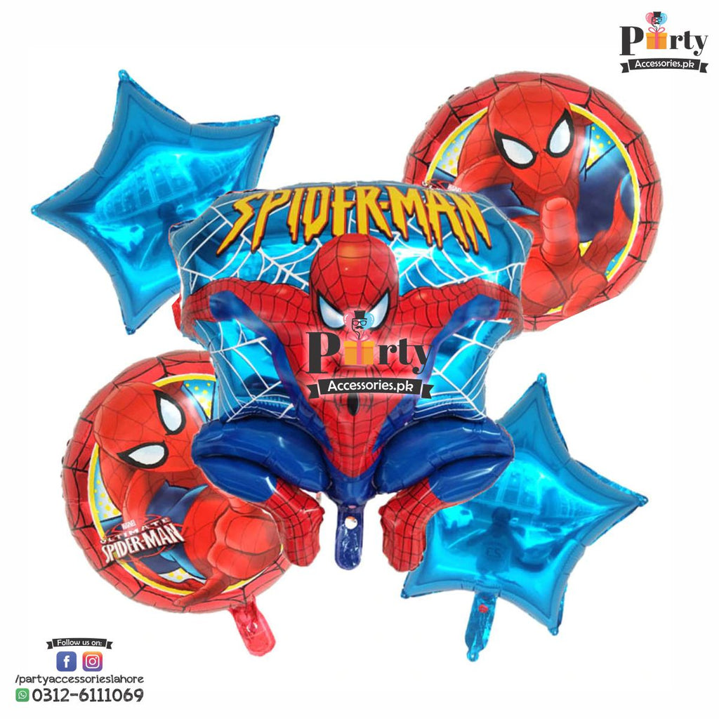 spiderman themed birthday exclusive foil balloons set of 5 pcs for decoration