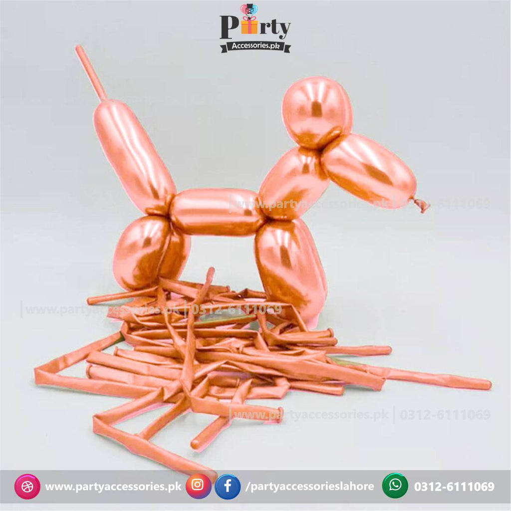 Rose gold long tube shape chrome balloons