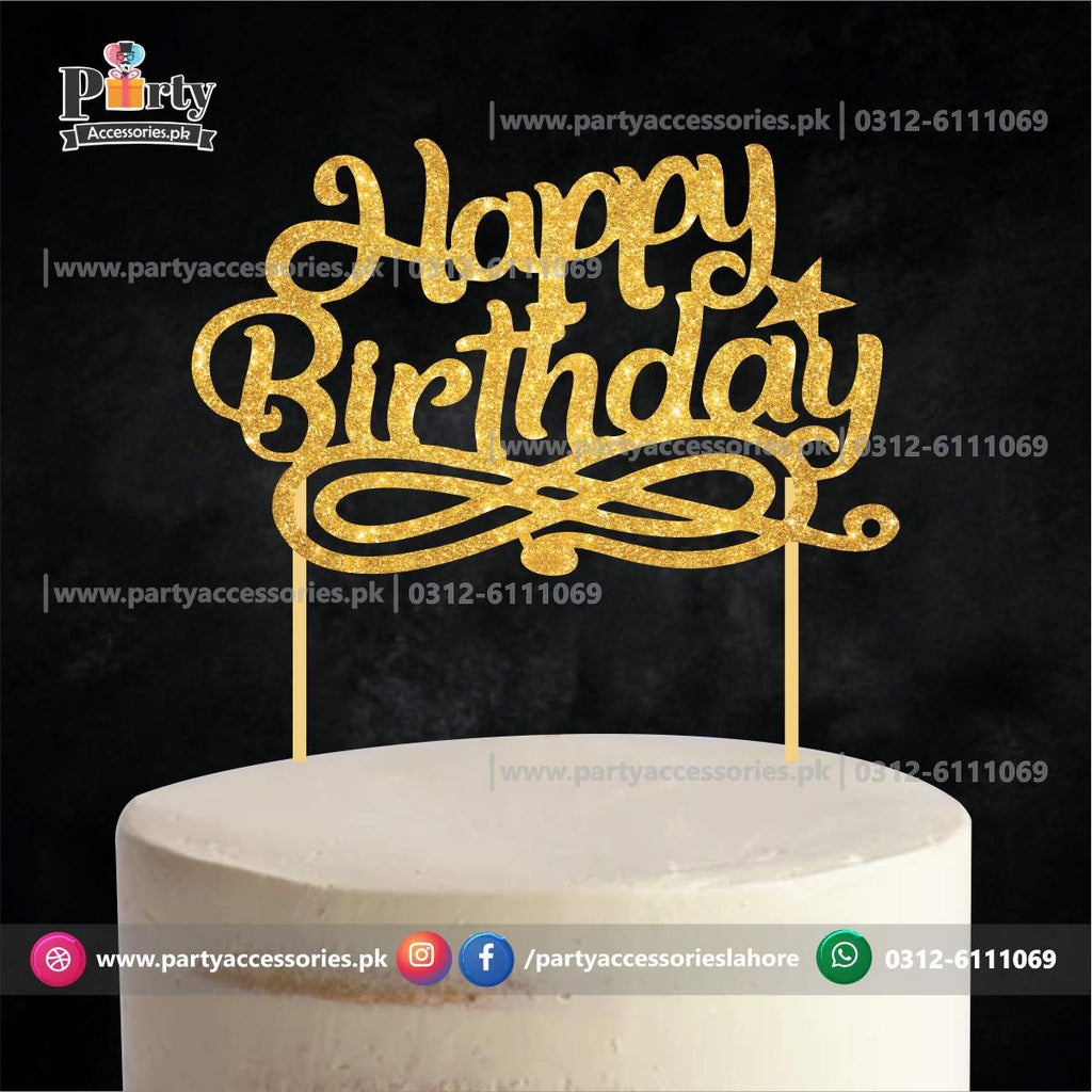 happy birthday Glitter cake topper golden 