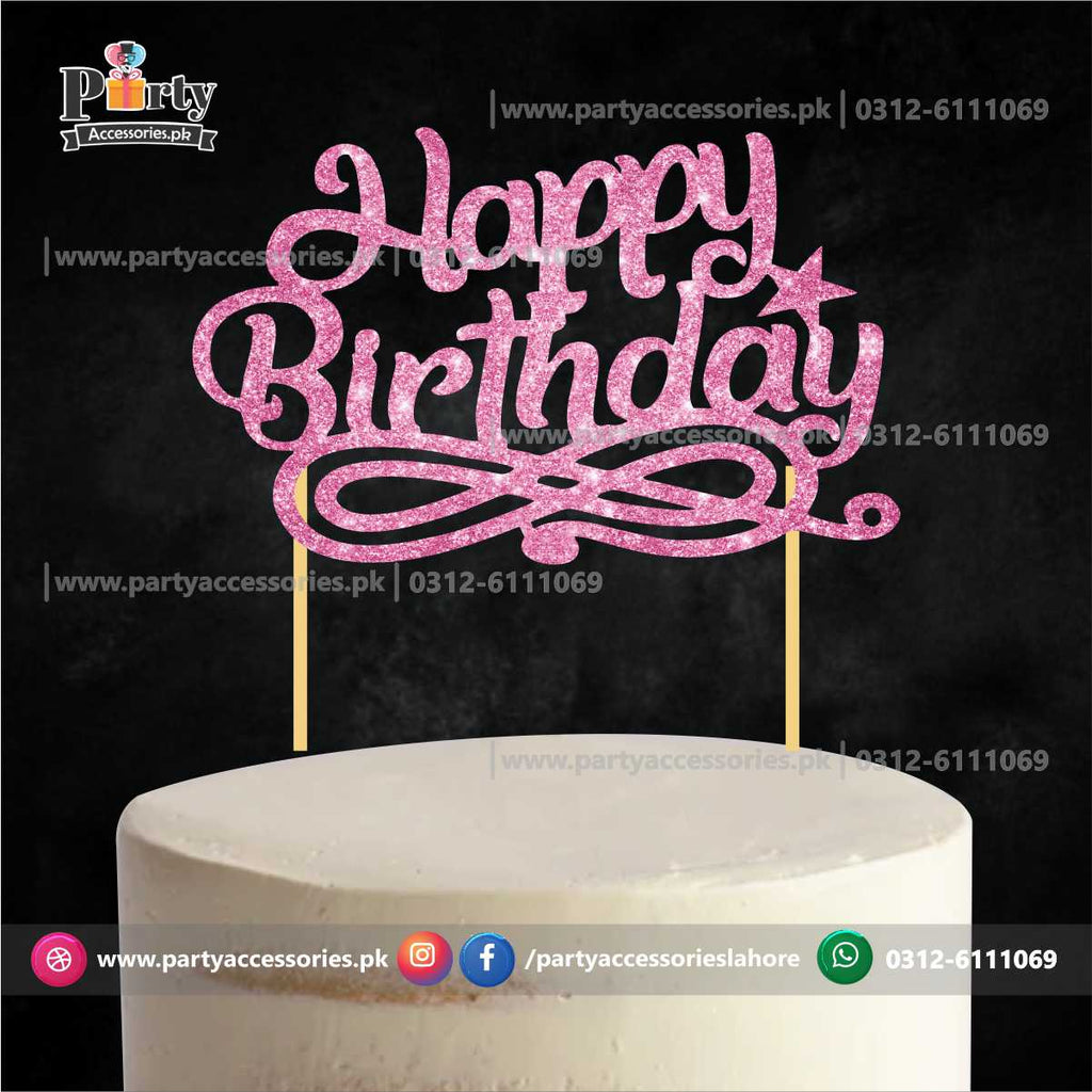 happy birthday cake topper pink