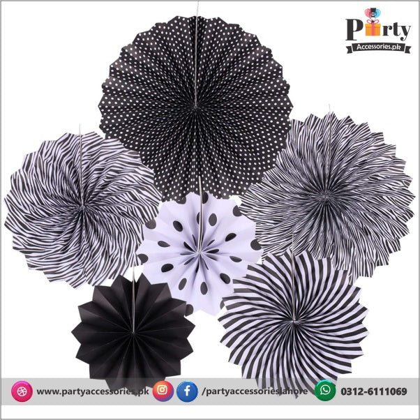black white paper fan Wall decoration set