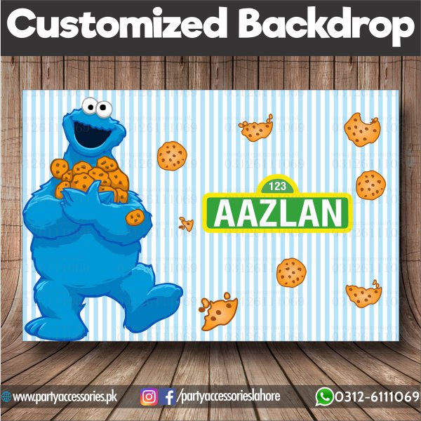 Customized Cookie Monster Theme Birthday Party Backdrop