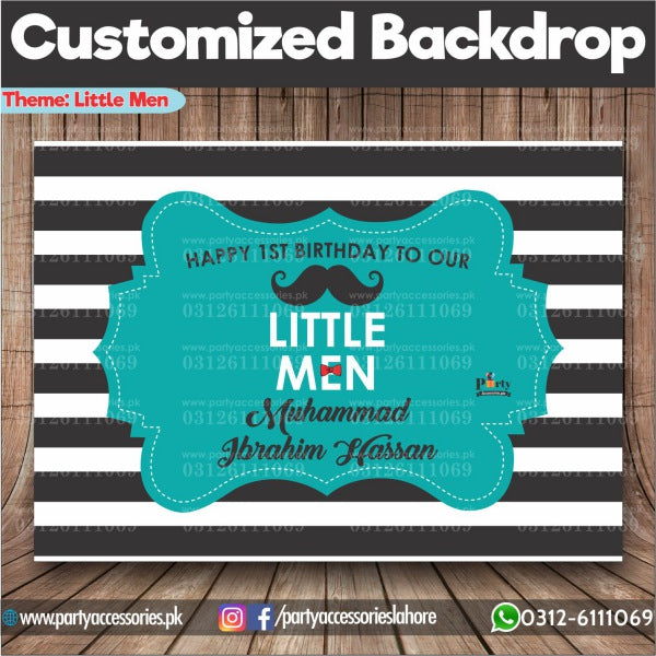 Customized Little Man Theme Birthday Backdrop multi stripes