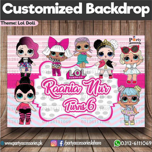 Customized Birthday Party Backdrop in  LOL doll Theme 