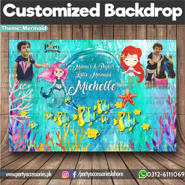 Customized Mermaid Theme Birthday Party Backdrop