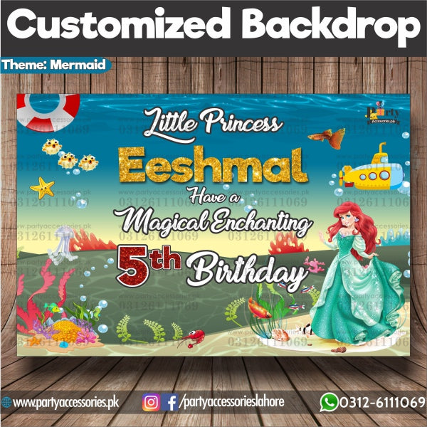 Customized Mermaid Theme Birthday Party Backdrop
