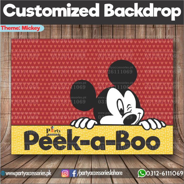 Customized Backdrop in Mickey Mouse Theme for Birthday Party Decoration