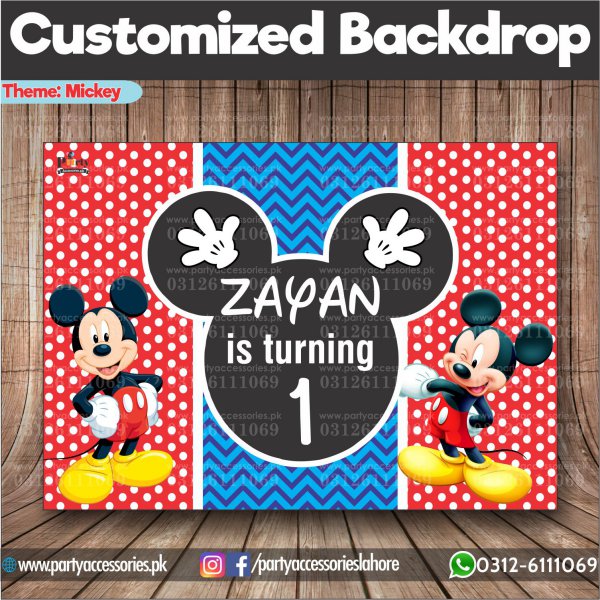 Mickey Mouse Theme Customized Birthday Party Backdrop