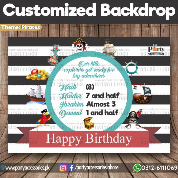 Customized Pirates Theme Birthday Party Backdrop