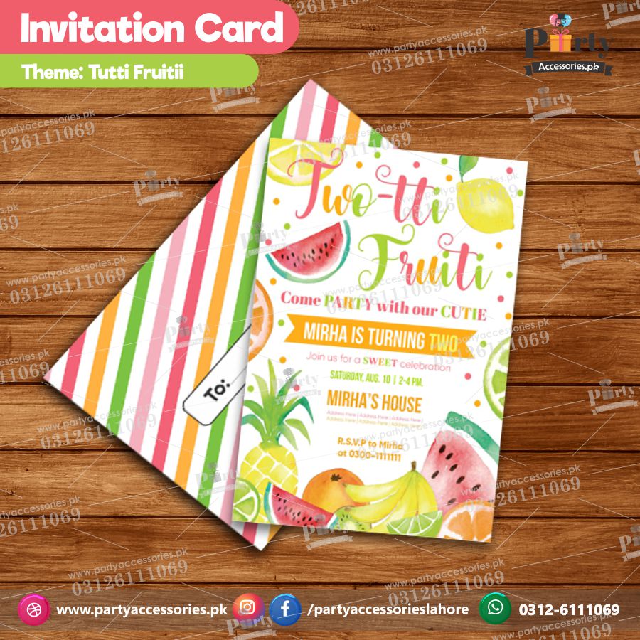 Customized tutti fruity theme Party Invitation Cards for birthday parties