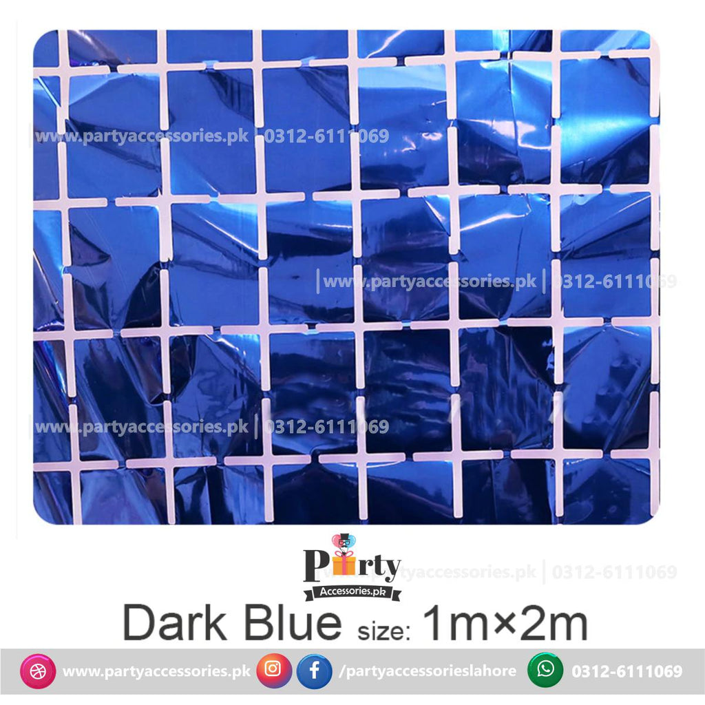 square box tinsel foil curtain blue