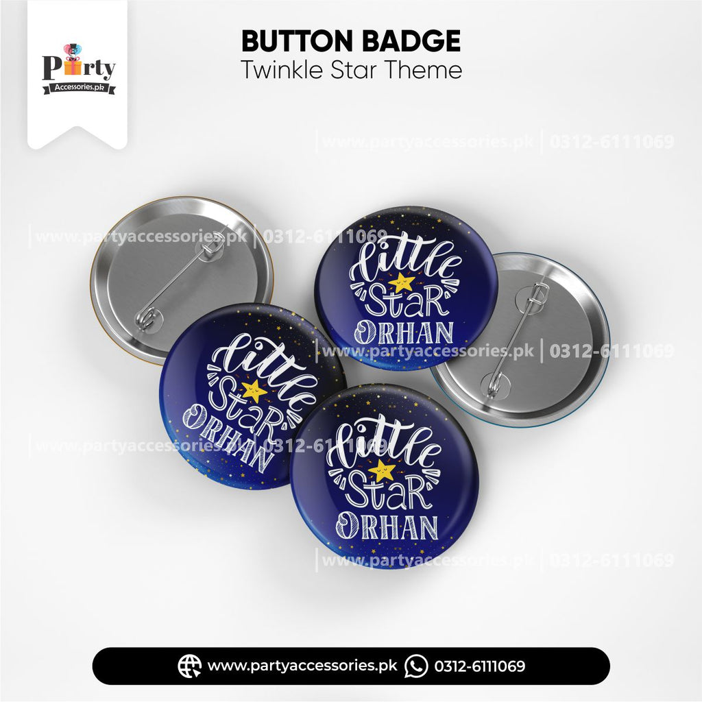 Customized twinkle star theme birthday party button badges