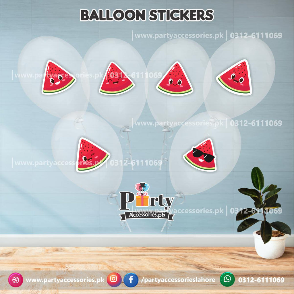 One in a melon themed party transparent balloons with stickers