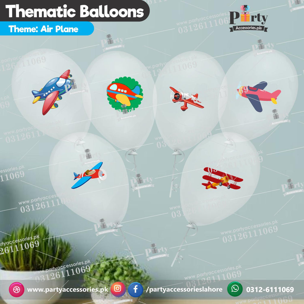 Air Plane theme transparent balloons with stickers pack of 6