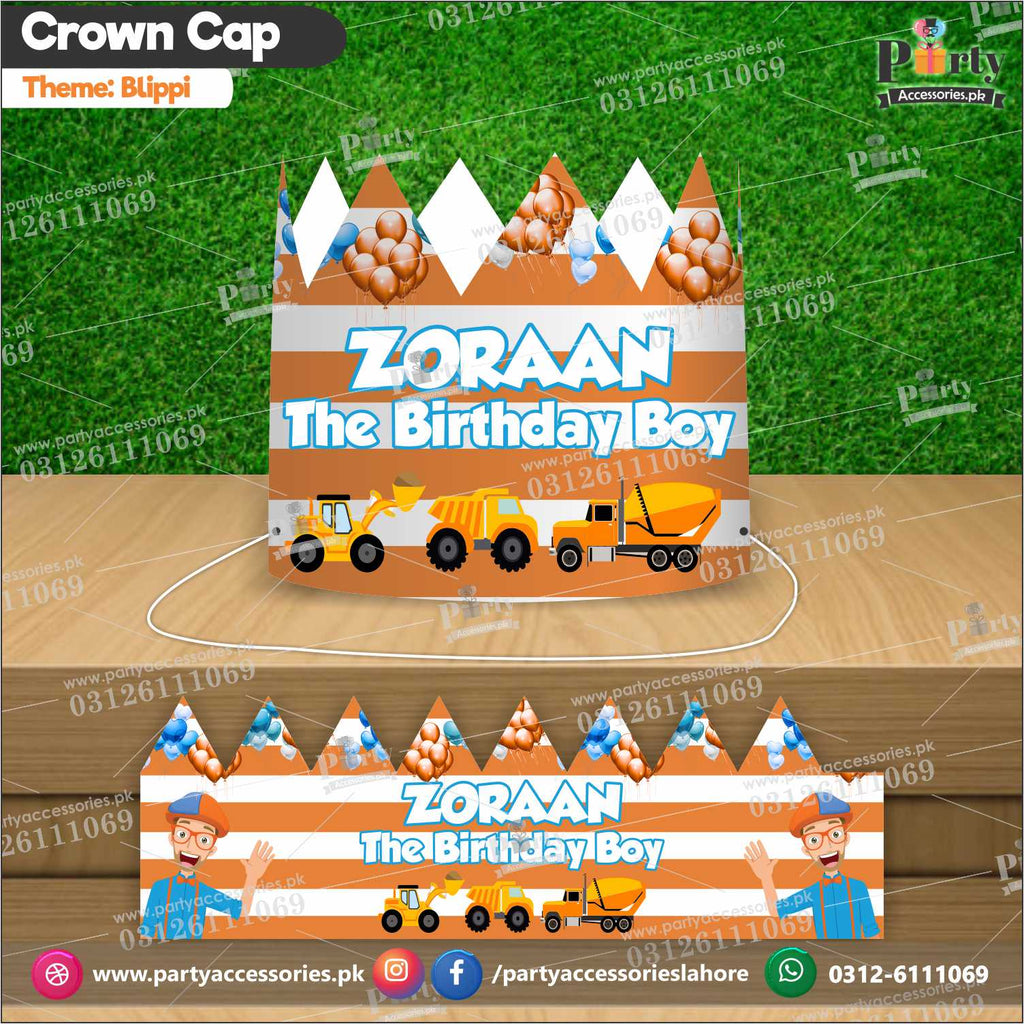 Crown Cap in Blippi theme customized for the birthday BOY DECORATION IDEAS