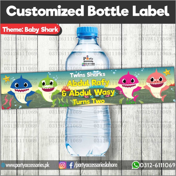 Baby Shark theme customized bottle labels for party table decoration