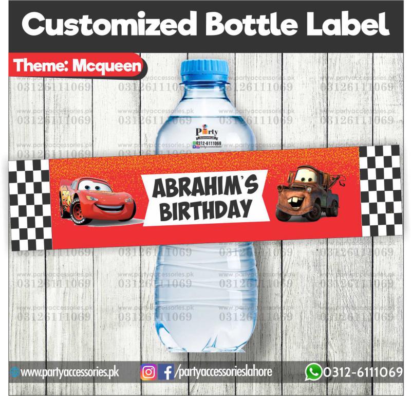 McQueen theme Customized Bottle Labels for table decoration