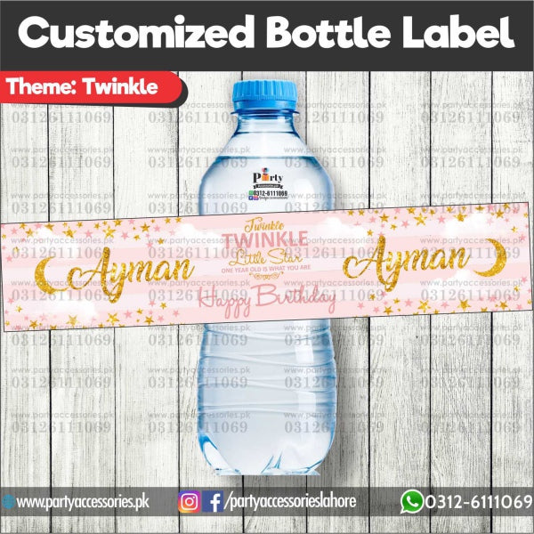 Twinkle Star Theme Bottle Label Wraps | Personalized Party Decorations (Pack of 6)