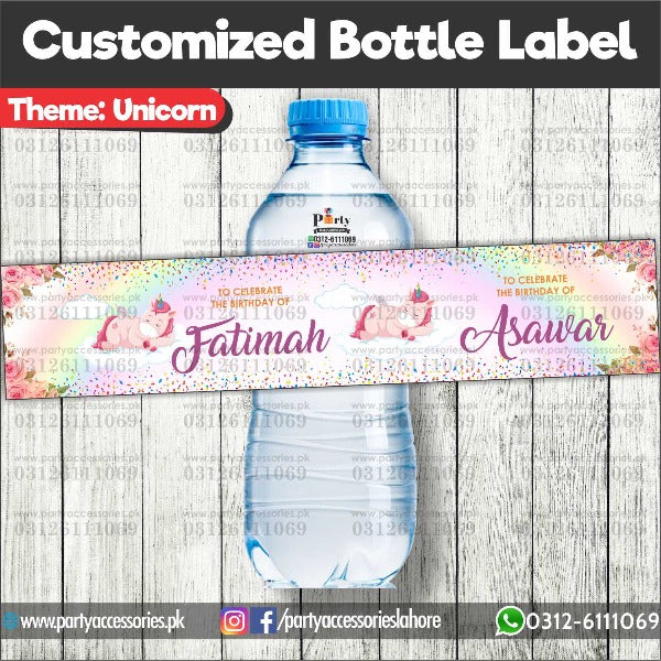 Unicorn theme Customized Bottle Labels for table decoration