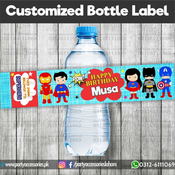 Superhero Avengers theme Customized Bottle Label wraps for Birthday party table decoration