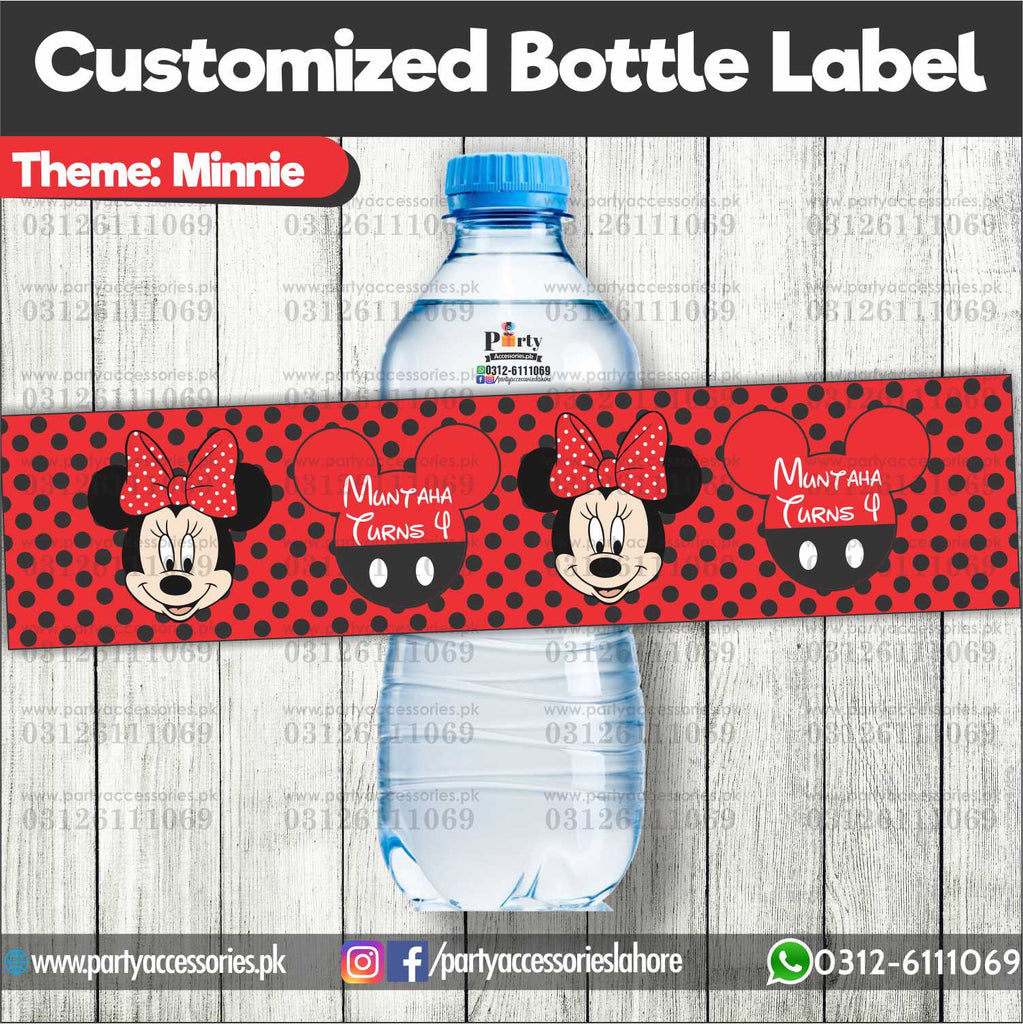 Minnie Mouse theme Customized Bottle Labels for table decoration
