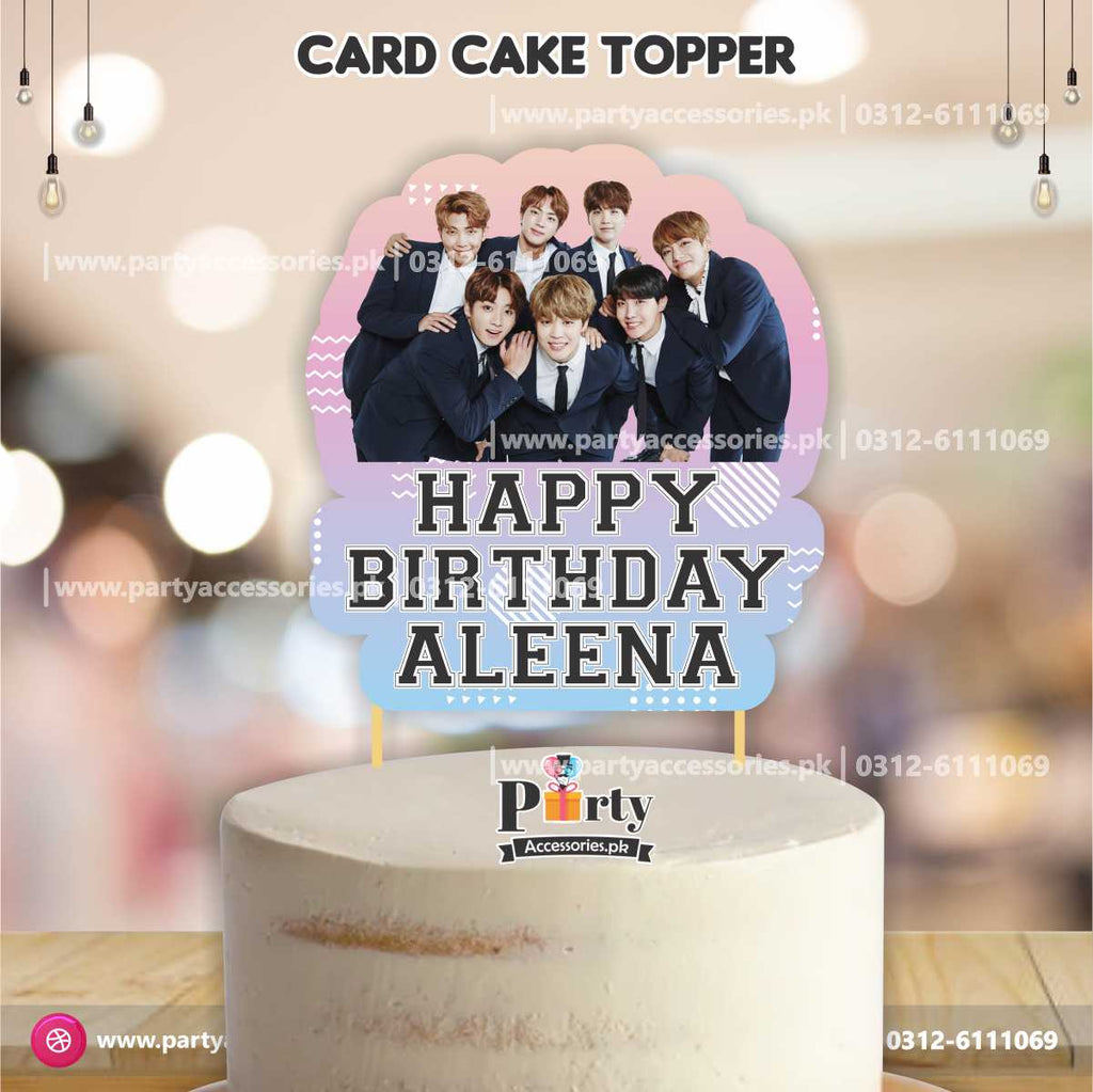 Bts theme customized card cake topper for birthday party cake decoration