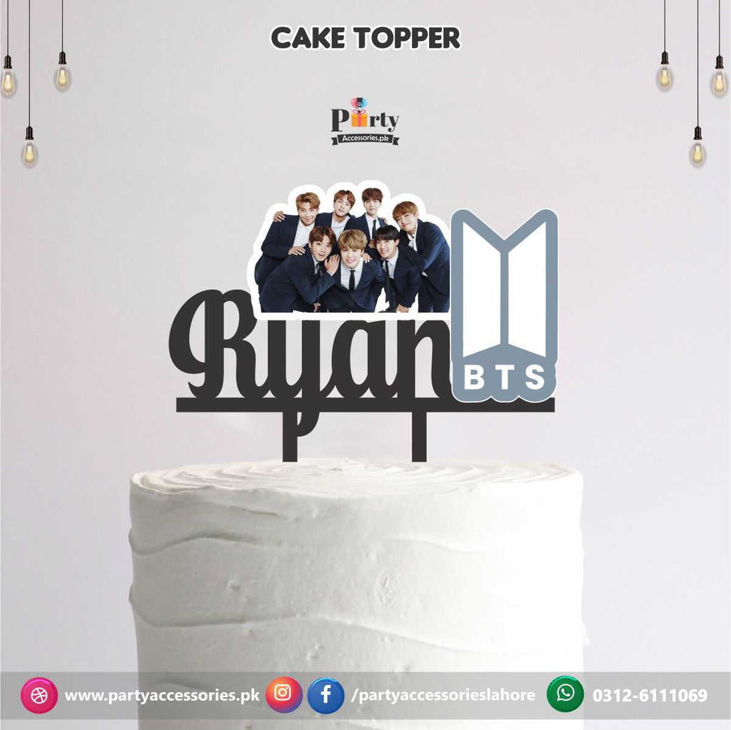 Customized name wooden cake topper in Bts theme