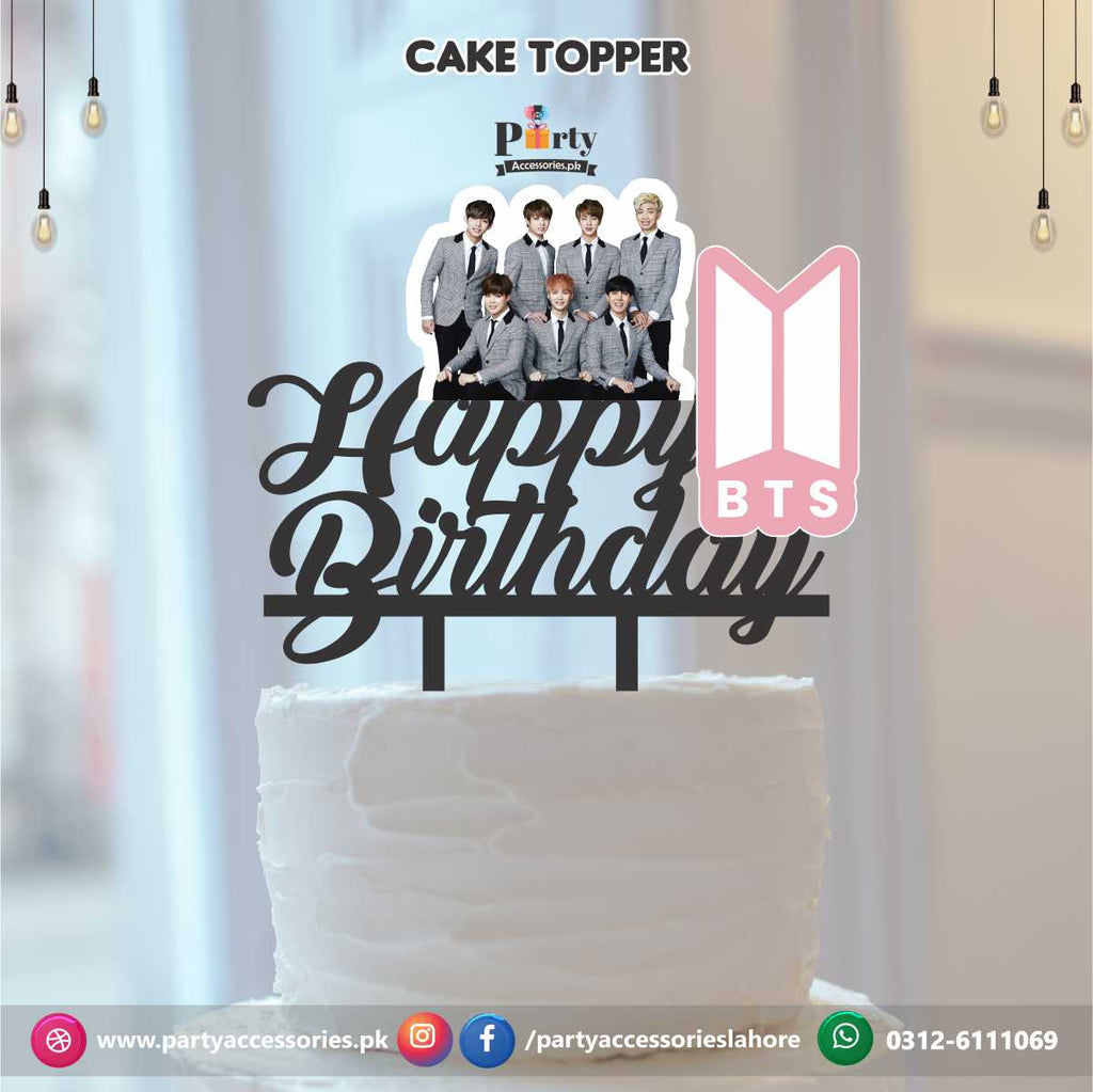 Happy birthday wooden cake topper in Bts theme
