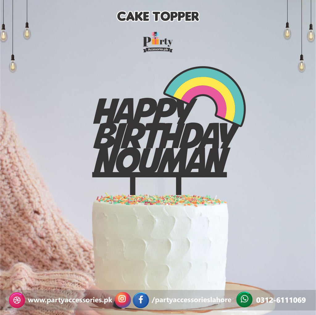 rainbow theme wooden cake topper