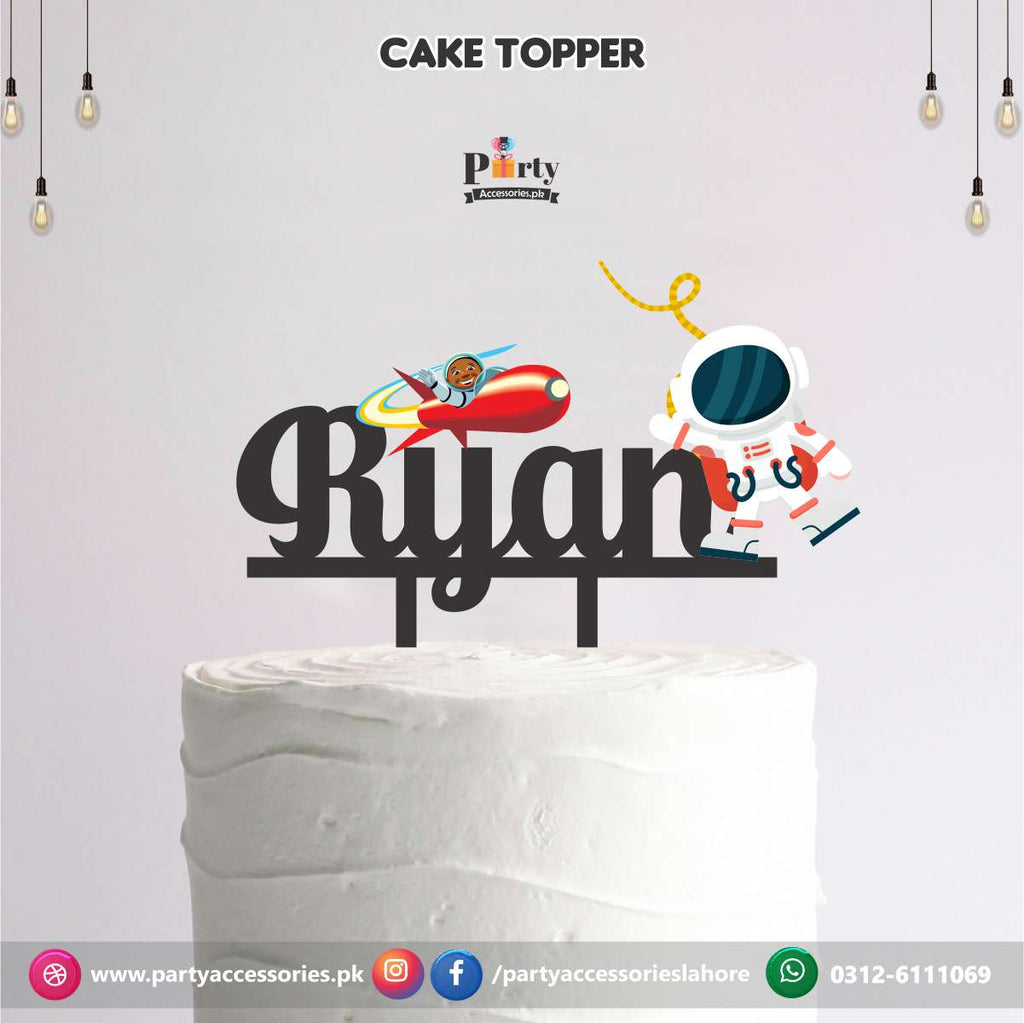 Outer space theme birthday party cake topper