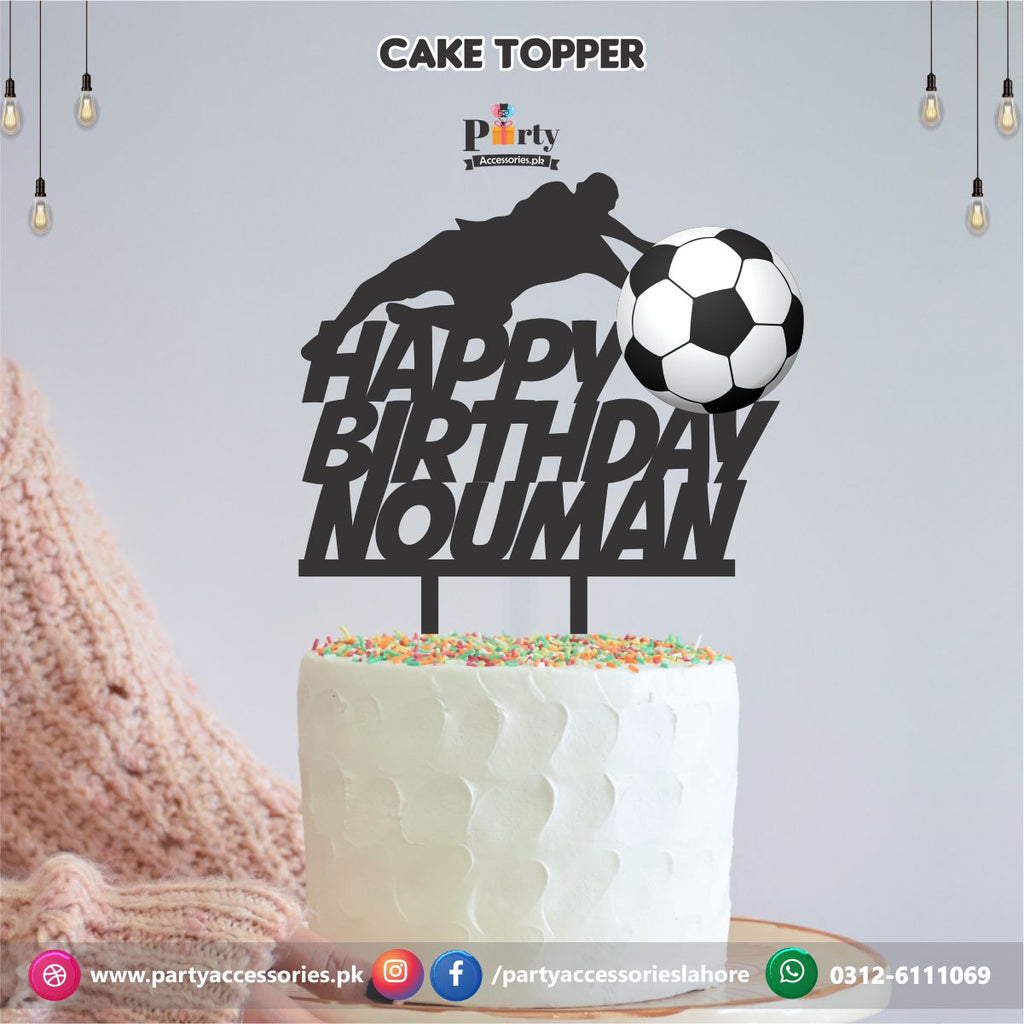 Football Soccer theme cake topper customized on wood