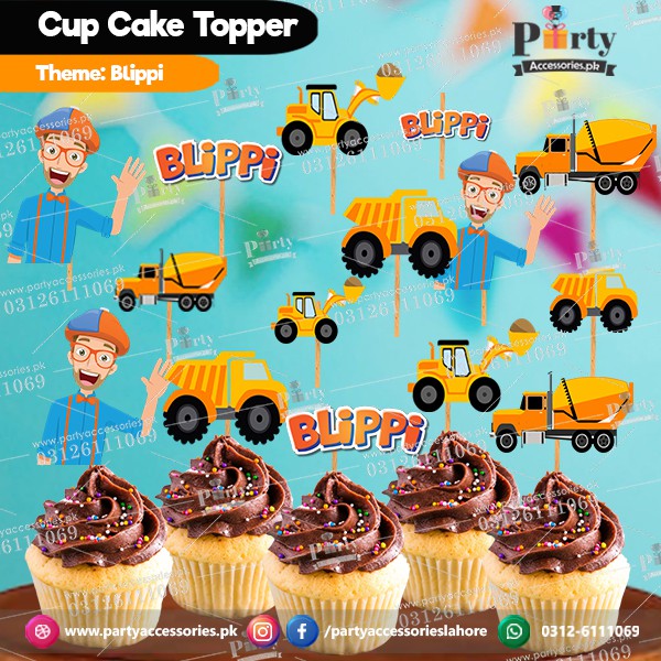 Blippi theme birthday cupcake toppers set 