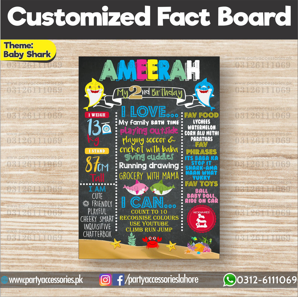 Customized Baby shark theme Fact board / Milestone Board
