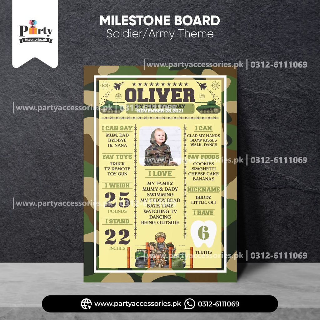 army soldiers theme customized milestone baby factboard