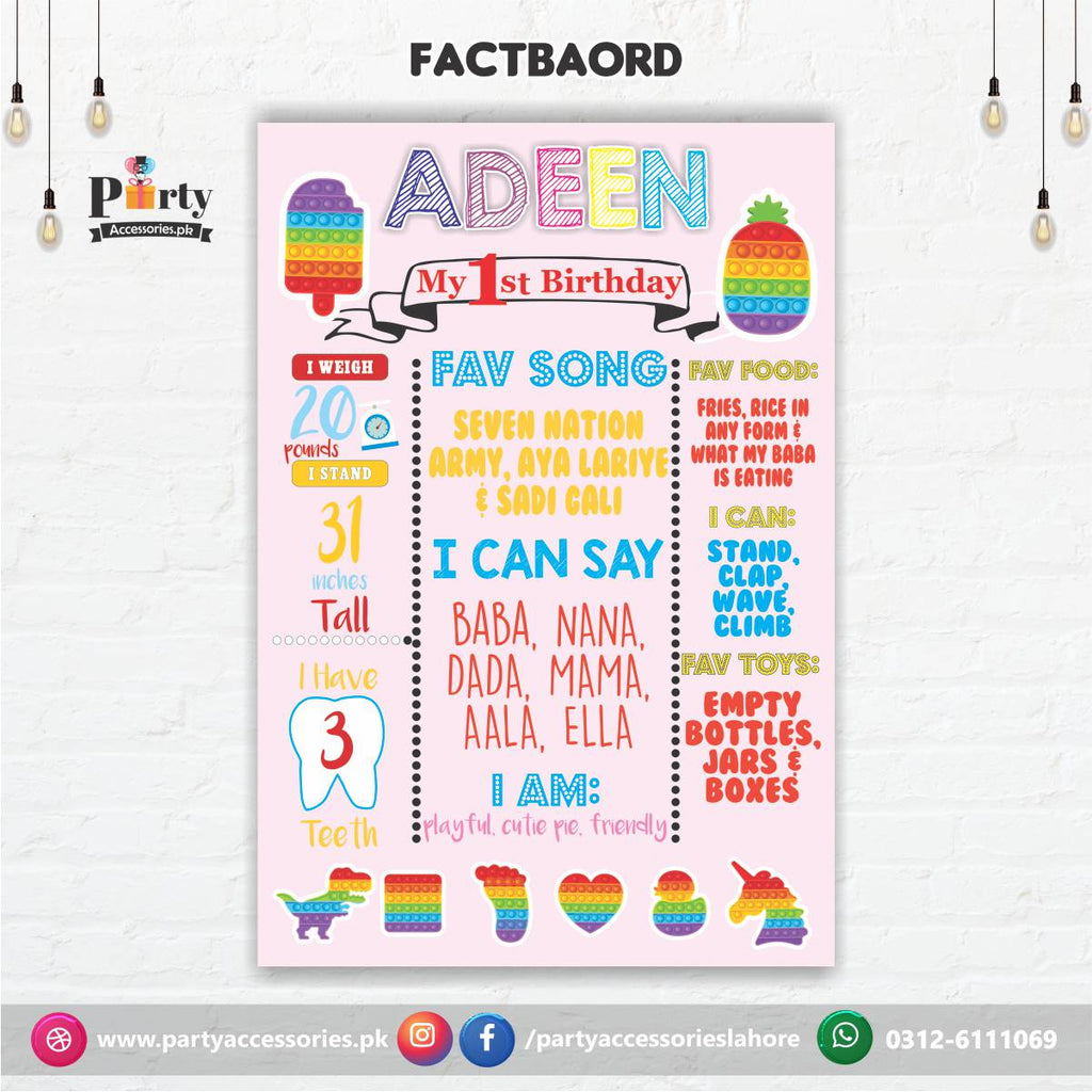 Pop It Party theme Fact board / Milestone Board / Chalkboard